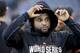 San Francisco Giants third baseman Pablo Sandoval arrives for Game 7 of baseball's World Series against the Kansas City Royals Wednesday, Oct. 29, 2014, in Kansas City, Mo. (AP Photo/Charlie Neibergall)