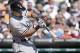 DETROIT, MI - SEPTEMBER 24: Jose Abreu #79 of the Chicago White Sox singles against the Detroit Tigers during the sixth inning at Comerica Park on September 24, 2014, in Detroit, Michigan. The Tigers defeated the White Sox 6-1. (Photo by Duane Burleson/Getty Images)