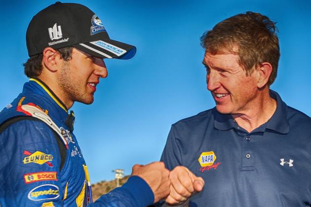 AVONDALE, AZ - NOVEMBER 08: (EDITOR'S NOTE: Image was processed using digital filters.) Chase Elliott, driver of the #9 NAPA Auto Parts Chevrolet, celebrates with his father Bill after winning the NASCAR Nationwide Series Championship following his fifth place finish in the DAV 200 at Phoenix International Raceway on November 8, 2014 in Avondale, Arizona. (Photo by Todd Warshaw/Getty Images)