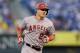 KANSAS CITY, MO - OCTOBER 05: Mike Trout #27 of the Los Angeles Angels rounds the bases after hitting a home run in the first inning against the Kansas City Royals during Game Three of the American League Division Series at Kauffman Stadium on October 5, 2014 in Kansas City, Missouri. (Photo by Ed Zurga/Getty Images)