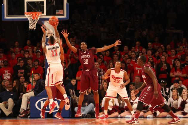 Dec 8, 2012; New York, NY, USA;  St. John's Red Storm guard D'Angelo Harrison (11) shoots during the first half of the game against the Fordham Rams at the MSG Holiday Festival held at Madison Square Garden.  Mandatory Credit: Anthony Gruppuso-USA TODAY Sports