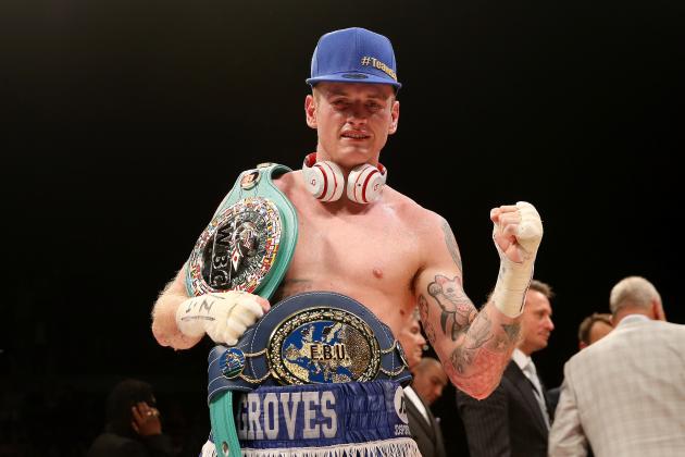 LONDON, ENGLAND - SEPTEMBER 20: George Groves celebrates his victory over Christopher Rebrasse during their WBC Final Eliminator & European Super Middleweight bout at Wembley Arena on September 20, 2014 in London, England. (Photo by Scott Heavey/Getty Images)
