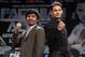 Sep 3, 2014; Los Angeles, CA, USA; Manny Pacquiao (left) and Chris Algieri pose at press conference at Hyatt Regency Century Plaza Hotel in advance of World Welterweight Championship bout on Nov. 22, 2014. Mandatory Credit: Kirby Lee-USA TODAY Sports