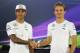 ABU DHABI, UNITED ARAB EMIRATES - NOVEMBER 20: Lewis Hamilton of Great Britain and Mercedes GP shakes hands with Nico Rosberg of Germany and Mercedes GP before the drivers' press conference during previews ahead of the Abu Dhabi Formula One Grand Prix at Yas Marina Circuit on November 20, 2014 in Abu Dhabi, United Arab Emirates. (Photo by Clive Mason/Getty Images)