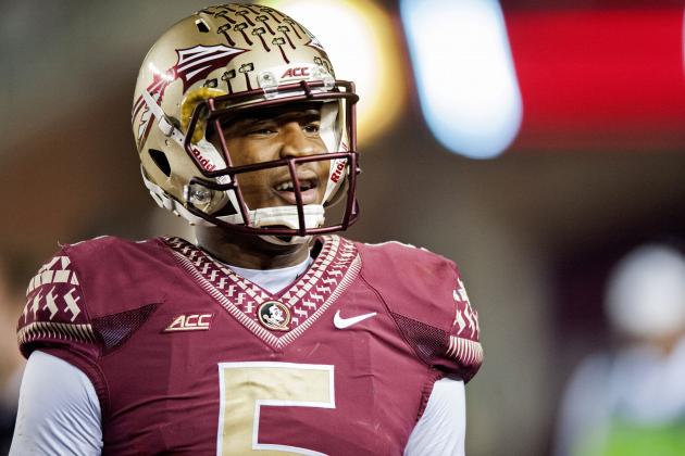 TALLAHASSEE, FL - NOVEMBER 8: Quarterback Jameis Winston #5 of the Florida State Seminoles looks on from the sidelines during the game at Doak Campbell Stadium on November 8, 2014 in Tallahassee, Florida. The Seminoles beat the Cavaliers 34-20 (Photo by Jeff Gammons/Getty Images)