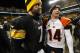 Pittsburgh Steelers quarterback Ben Roethlisberger (7) shakes hands with Cincinnati Bengals quarterback Andy Dalton (14) following an NFL football game on Sunday, Dec. 15, 2013, in Pittsburgh. Pittsburgh won 30-20.(AP Photo/Don Wright)