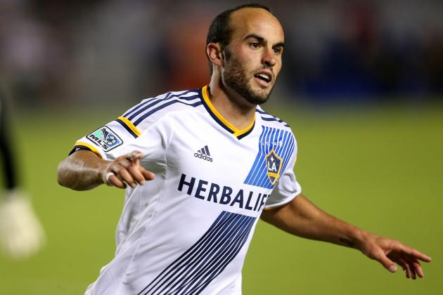 LOS ANGELES, CA - NOVEMBER 09:  Landon Donovan #10 of the Los Angeles Galaxy celebrates after scoring his second goal of the match, in the second half against Real Salt Lake in Leg 2 of the Western Conference Semifinals at StubHub Center on November 9, 2014 in Los Angeles, California.  The Galaxy won 5-0 to advance to the conference finals.  (Photo by Stephen Dunn/Getty Images)