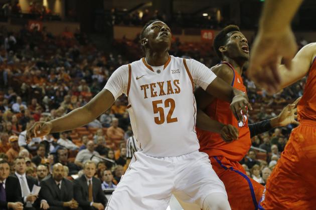 AUSTIN, TX - DECEMBER 2: Myles Turner #52 of the Texas Longhorns battles for position with Brandon Williams #11 of the Texas-Arlington Mavericks at the Frank Erwin Center on December 2, 2014 in Austin, Texas. (Photo by Chris Covatta/Getty Images)