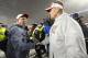 Nov 15, 2014; Madison, WI, USA; Nebraska Cornhuskers head coach Bo Pelini (left) greets Wisconsin Badgers head coach Gary Andersen following the game at Camp Randall Stadium. Wisconsin won 59-24. Mandatory Credit: Jeff Hanisch-USA TODAY Sports