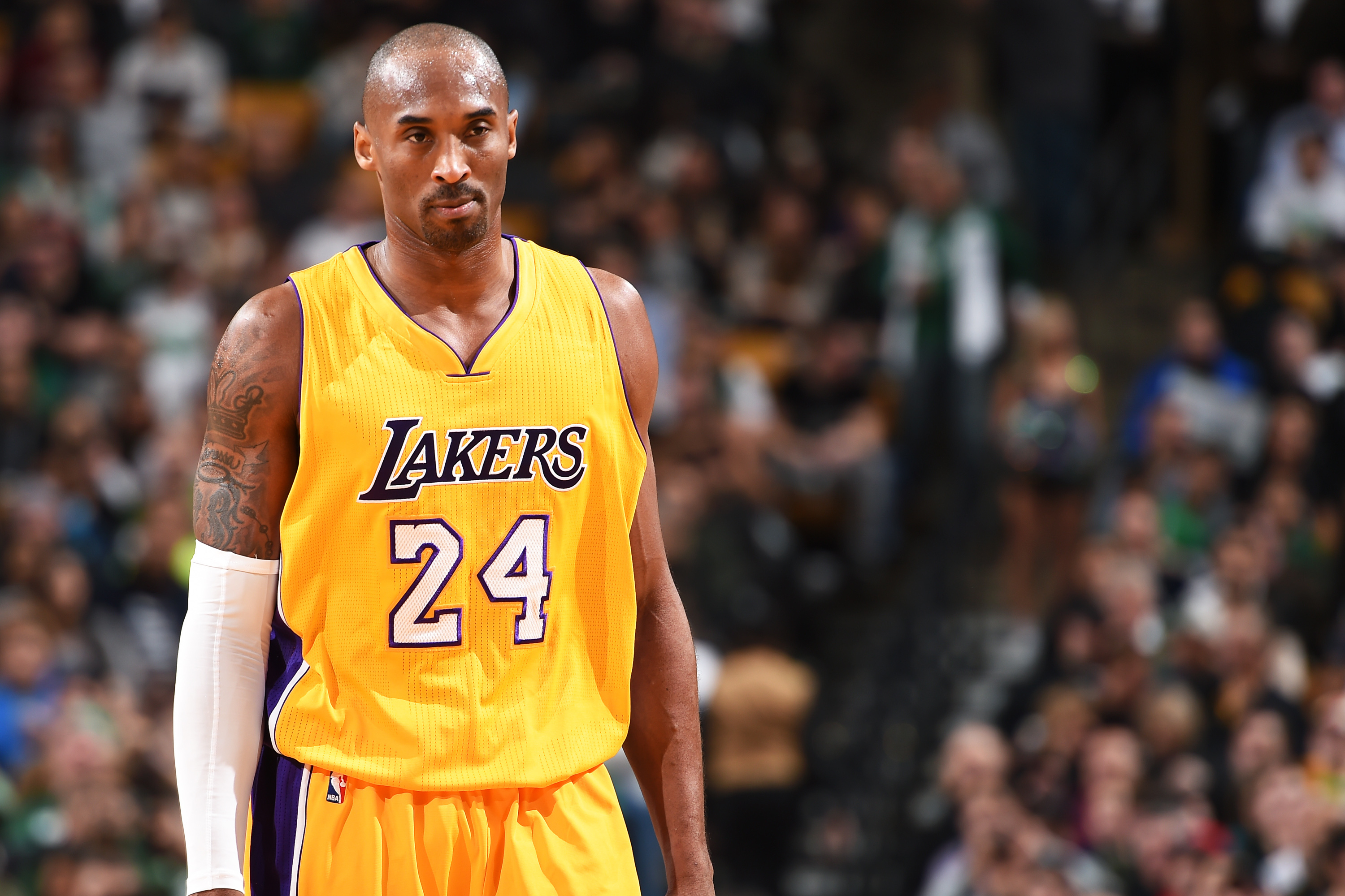 Los Angeles' guard Kobe Bryant returns to the floor after a time