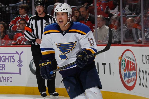 NEWARK, NJ - NOVEMBER 04:  Jaden Schwartz #17 of the St. Louis Blues skates against the New Jersey Devils at the Prudential Center on November 4, 2014 in Newark, New Jersey. The Blues shutout the Devils 1-0.  (Photo by Bruce Bennett/Getty Images)
