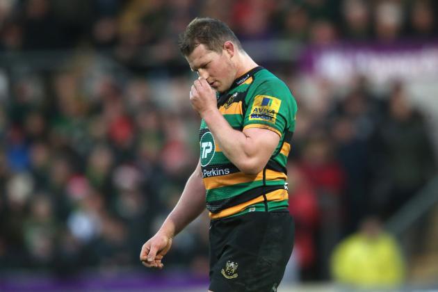 NORTHAMPTON, ENGLAND - DECEMBER 20: Northampton captain Dylan Hartley walks off the pitch after being sent off by referee JP Doyle during the Aviva Premiership match between Northampton Saints and Leicester Tigers at Franklin's Gardens on December 20, 2014 in Northampton, England. (Photo by David Rogers/Getty Images)