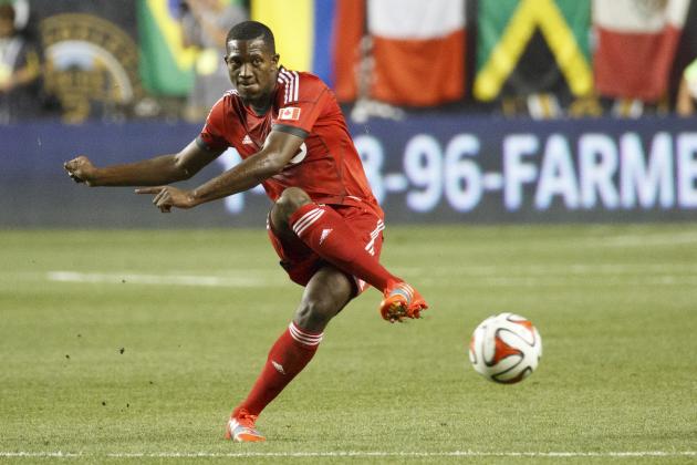 Toronto FC's Doneil Henry in action during the second half of an MLS soccer match against the Philadelphia Union, Wednesday, Sept. 3, 2014, in Chester, PA. The Union won 1-0. (AP Photo/Chris Szagola)