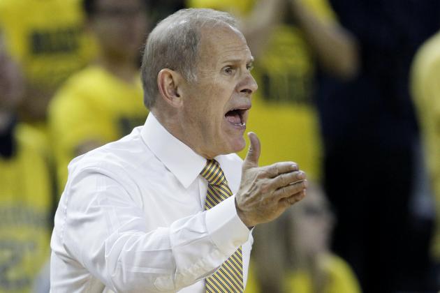 ANN ARBOR, MI - NOVEMBER 29:  Head coach John Beilein of the Michigan Wolverines shouts to his team during the second half of a 91-62 win over Nicholls State Colonels at Crisler Arena on November 29, 2014 in Ann Arbor, Michigan. (Photo by Duane Burleson/Getty Images)