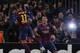 Barcelona's Neymar, left, with his teammate Luis Suarez, celebrates after scoring the second goal of his team during a Group F Champions League soccer match between FC Barcelona and PSG at the Camp Nou stadium in Barcelona, Spain, Wednesday Dec. 10, 2014. (AP Photo/Emilio Morenatti)