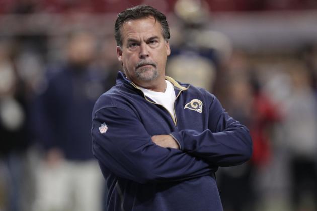 St. Louis Rams head coach Jeff Fisher before the start of an NFL football game between the St. Louis Rams and the Arizona Cardinals Thursday, Dec. 11, 2014 in St. Louis. (AP Photo/Tom Gannam)