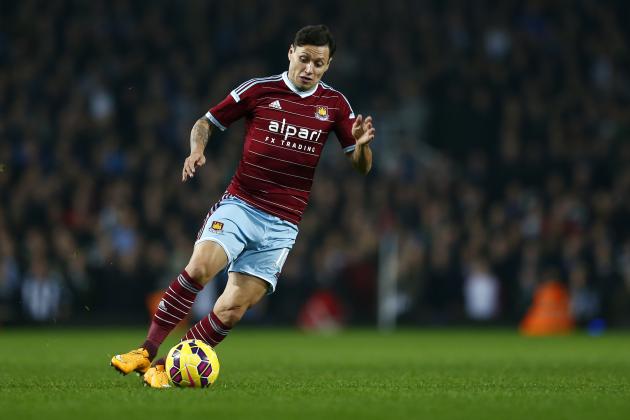 LONDON, ENGLAND - NOVEMBER 29:  Mauro Zarate of West Ham United in action during the Barclays Premier League match between West Ham United and Newcastle United at Boleyn Ground on November 29, 2014 in London, England.  (Photo by Julian Finney/Getty Images)