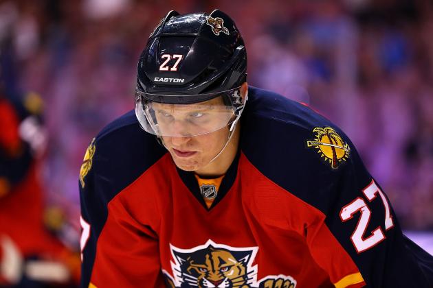 SUNRISE, FL - OCTOBER 30: Nick Bjugstad #27 of the Florida Panthers looks on during a game against the Arizona Coyotes at BB&T Center on October 30, 2014 in Sunrise, Florida.  (Photo by Mike Ehrmann/Getty Images)