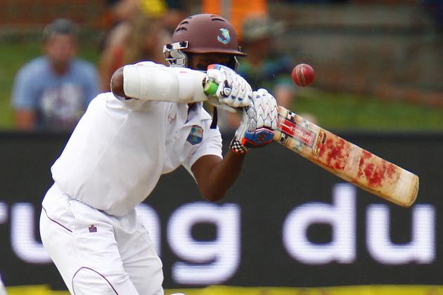 West Indies' Shivnarine Chanderpaul at the wicket during the fourth day of the second test against South Africa in Port Elizabeth, South Africa, Monday, Dec. 29, 2014. (AP Photo/Michael Sheehan)