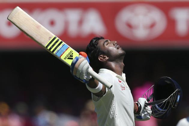 India's Lokesh Rahul celebrates making 100 runs against Australia on the third day of their cricket test match in Sydney, Australia Thursday, Jan. 8, 2015. (AP Photo/Rick Rycroft)