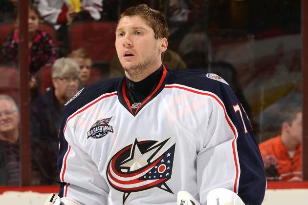 GLENDALE, AZ - JANUARY 03:  Sergei Bobrovsky #72 of the Columbus Blue Jackets skates to the bench to fix his helmet against the Arizona Coyotes at Gila River Arena on January 3, 2015 in Glendale, Arizona.  (Photo by Norm Hall/NHLI via Getty Images)