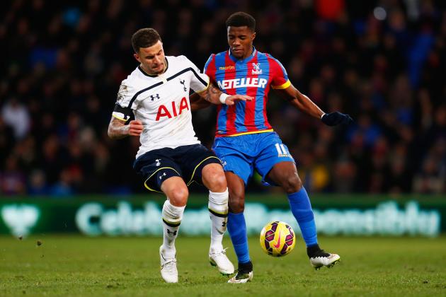 LONDON, ENGLAND - JANUARY 10:  Wilfried Zaha of Crystal Palace takes on Kyle Walker of Spurs during the Barclays Premier League match between Crystal Palace and Tottenham Hotspur at Selhurst Park on January 10, 2015 in London, England.  (Photo by Julian Finney/Getty Images)