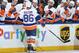 NEW YORK, NY - JANUARY 13: Nikolai Kulemin #86 of the New York Islanders celebrates after a goal in the second period against the New York Rangers at Madison Square Garden on January 13, 2015 in New York City. (Photo by Jared Silber/NHLI via Getty Images)