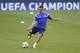 Schalke's Donis Avdijaj kicks the ball during a training session at Stamford Bridge stadium in London Tuesday, Sept. 16, 2014. Chelsea will play Schalke 04 in a Champions League group G soccer match at the stadium on Wednesday. (AP Photo/Kirsty Wigglesworth)