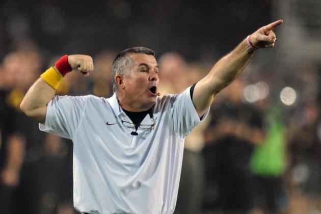 Sep 25, 2014; Tempe, AZ, USA; Arizona State Sun Devils head coach Todd Graham reacts during the second half against the UCLA Bruins at Sun Devil Stadium. Mandatory Credit: Matt Kartozian-USA TODAY Sports