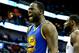 Dec 14, 2014; New Orleans, LA, USA; Golden State Warriors forward Draymond Green (23) reacts after scoring in overtime of a game against the New Orleans Pelicans at the Smoothie King Center. The Warriors defeated the Pelicans 128-122 in overtime. Mandatory Credit: Derick E. Hingle-USA TODAY Sports