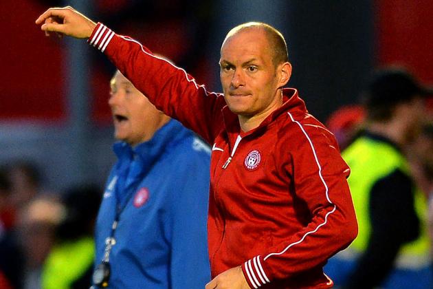 HAMILTON, SCOTLAND - MAY 21: Hamilton Academical manager Alex Neil watches on during the Scottish Premiership Play-off Final First Leg, between Hamilton Academical and Hibernian at New Douglas Park on May 21, 2014 in Hamilton Scotland. (Photo by Mark Runnacles/Getty Images)