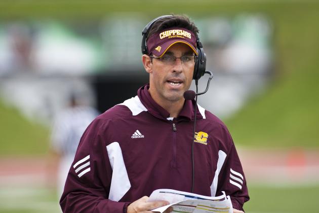 Central Michigan head coach Dan Enos in the third quarter of an NCAA college football game with Central Michigan, Saturday, Sept. 18, 2010, in Ypsilanti, Mich. Central Michigan won 52-14. (AP Photo/Tony Ding)