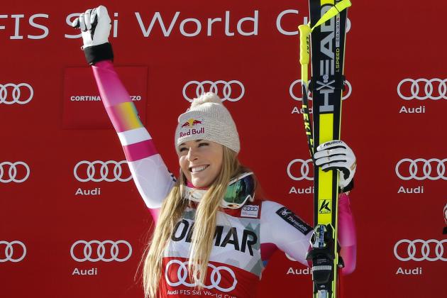 CORTINA D'AMPEZZO, ITALY - JANUARY 18: (FRANCE OUT) Lindsey Vonn of the USA takes 1st place during the Audi FIS Alpine Ski World Cup Women's Downhill on January 18, 2015 in Cortina d'Ampezzo, Italy. (Photo by Christophe Pallot/Agence Zoom/Getty Images)