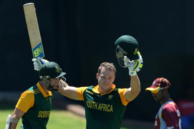 PORT ELIZABETH, SOUTH AFRICA - JANUARY 25: David Miller of South Africa celebrates his century during the 4th Momentum ODI between South Africa and West Indies at St Georges Park on January 25, 2015 in Port Elizabeth, South Africa. (Photo by Duif du Toit/Gallo Images/Getty Images)