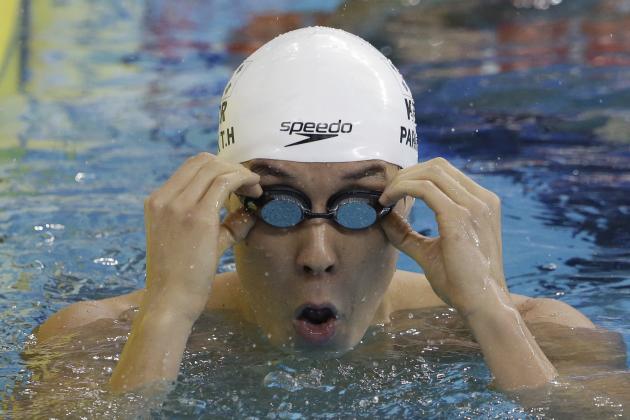 FILE - In this Sept. 21, 2014 file photo, South Korea's Park Tae-hwan adjusts his goggles after competing a men's 200-meter freestyle swimming heat at the 17th Asian Games in Incheon, South Korea. South Korea's former Olympic swim champion Park Tae-hwan has failed a recent doping test, his agency said Tuesday, Jan. 27, 2015. (AP Photo/Lee Jin-man, File)