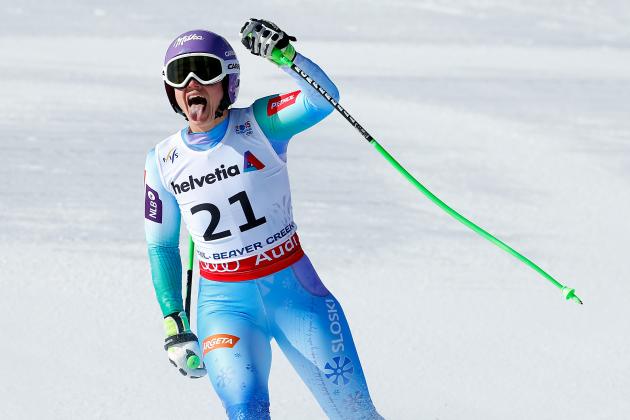 BEAVER CREEK, CO - FEBRUARY 06:  Tina Maze of Slovenia reacts after crossing the finish of the Ladies' Downhill in Red Tail Stadium on Day 5 of the 2015 FIS Alpine World Ski Championships on February 6, 2015 in Beaver Creek, Colorado.  (Photo by Doug Pensinger/Getty Images)