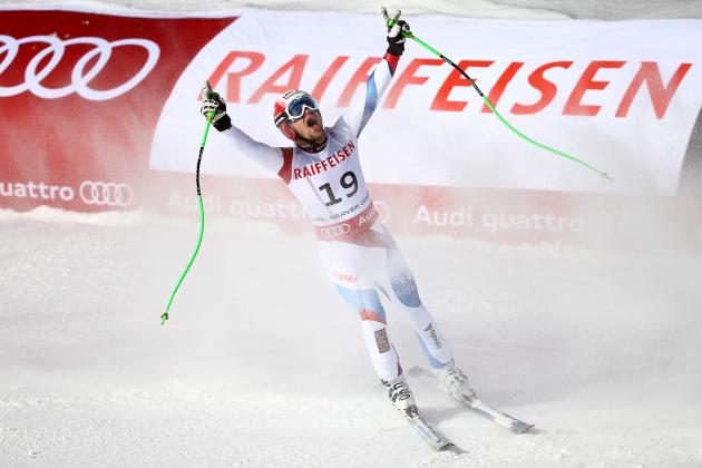 BEAVER CREEK, CO - FEBRUARY 07:  Patrick Kueng of Switzerland reacts after crossing the finish of the Men's Downhill in Red Tail Stadium on Day 6 of the 2015 FIS Alpine World Ski Championships on February 7, 2015 in Beaver Creek, Colorado.  (Photo by Al Bello/Getty Images)