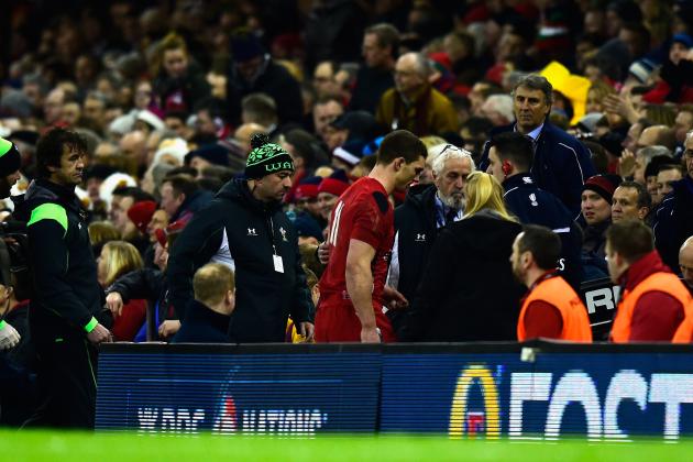 CARDIFF, WALES - FEBRUARY 06: Wales player George North leaves the field for treatment in the first half during the RBS Six Nations match between Wales and England at Millenium Stadium on February 6, 2015 in Cardiff, Wales. (Photo by Stu Forster/Getty Images)