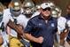 Nov 8, 2014; Tempe, AZ, USA; Notre Dame Fighting Irish head coach Brian Kelly leads his players onto the field for the game against the Arizona State Sun Devils at Sun Devil Stadium. Mandatory Credit: Matt Cashore-USA TODAY Sports