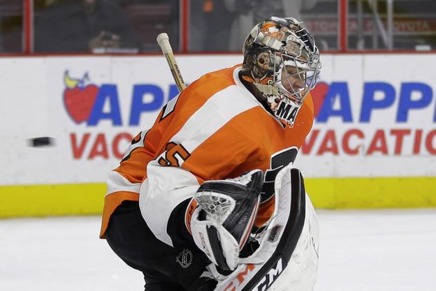 Philadelphia Flyers' Steve Mason cannot block a goal by New York Islanders' Cal Clutterbuck during the shootout in an NHL hockey game, Thursday, Feb. 5, 2015, in Philadelphia. New York won 3-2. (AP Photo/Matt Slocum)