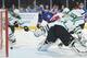 NEW YORK, NY - FEBRUARY 08: Chris Kreider #20 of the New York Rangers watches as the puck rolls past Kari Lehtonen #32 of the Dallas Stars and into the net for a goal in the third period at Madison Square Garden on February 8, 2015 in New York City. (Photo by Jared Silber/NHLI via Getty Images)