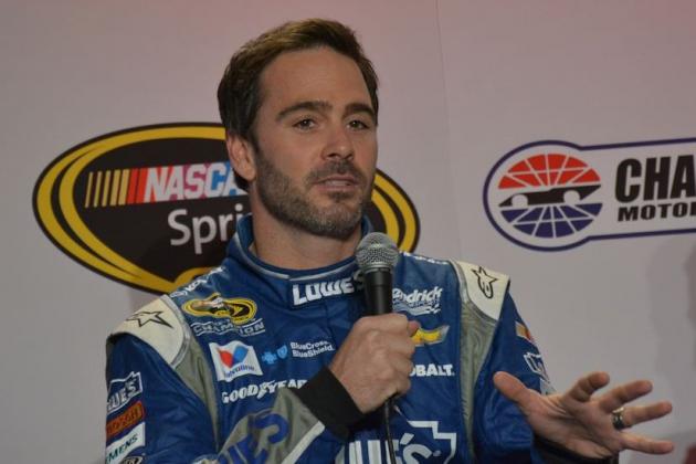 Jimmie Johnson answers media questions during the 2015 Charlotte Motor Speedway Media Tour.
