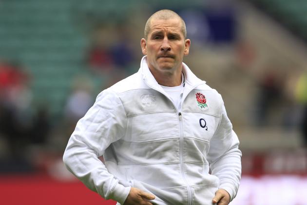 England's head coach Stuart Lancaster watches his team warm up before the start of their Six Nations rugby union match against Italy at Twickenham Stadium in London, Sunday, March 10, 2013. (AP Photo/Sang Tan)