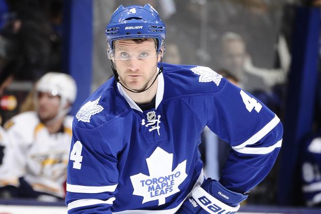 TORONTO, ON - NOVEMBER 18:  Cody Franson #4 of the Toronto Maple Leafs waits for a face-off against the Nashville Predators during NHL game action November 18, 2014 at the Air Canada Centre in Toronto, Ontario, Canada. (Photo by Graig Abel/NHLI via Getty Images)