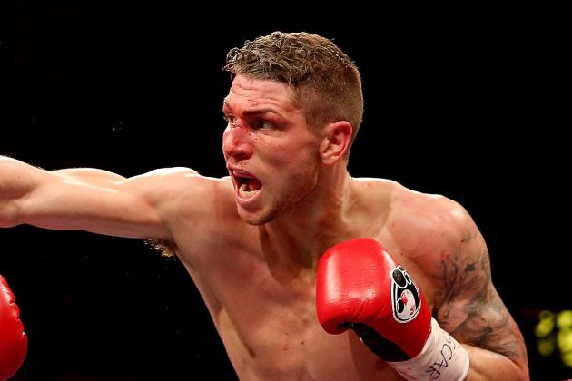 SHEFFIELD, ENGLAND - OCTOBER 26:  Brian Rose (R) in action with Javier Maciel during their Final Eliminator for WBO World Light Middleweight Championship bout at Motorpoint Arena on October 26, 2013 in Sheffield, England.  (Photo by Scott Heavey/Getty Images)