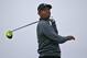 Tiger Woods hits an errant drive on the second hole during the pro-am at the Farmer Insurance Open golf tournament at Torrey Pines, Wednesday, Feb. 4, 2015, in San Diego. (AP Photo/Lenny Ignelzi)