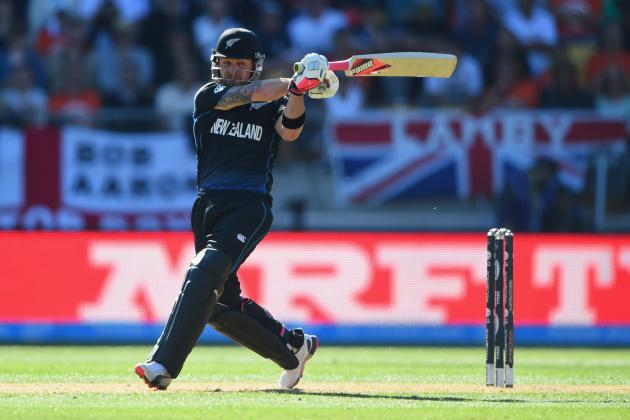 WELLINGTON, NEW ZEALAND - FEBRUARY 20:  Brendon McCullum of New Zealand plays a shot during the 2015 ICC Cricket World Cup match between England and New Zealand at Wellington Regional Stadium on February 20, 2015 in Wellington, New Zealand.  (Photo by Shaun Botterill/Getty Images)