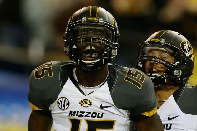 ATLANTA, GA - DECEMBER 07:  Dorial Green-Beckham #15 of the Missouri Tigers celebrates his touchdown in the first quarter with teammate Marcus Murphy #6 against the Auburn Tigers during the SEC Championship Game at Georgia Dome on December 7, 2013 in Atlanta, Georgia.  (Photo by Mike Ehrmann/Getty Images)