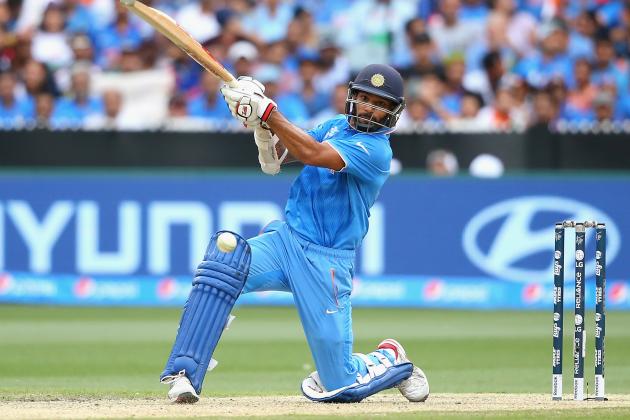 MELBOURNE, AUSTRALIA - FEBRUARY 22:  Shikhar Dhawan of India bats during the 2015 ICC Cricket World Cup match between South Africa and India at Melbourne Cricket Ground on February 22, 2015 in Melbourne, Australia.  (Photo by Quinn Rooney/Getty Images)