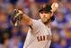 KANSAS CITY, MO - OCTOBER 29: Madison Bumgarner #40 of the San Francisco Giants pitches against the Kansas City Royals in the fifth inning during Game Seven of the 2014 World Series at Kauffman Stadium on October 29, 2014 in Kansas City, Missouri. (Photo by Jamie Squire/Getty Images)
